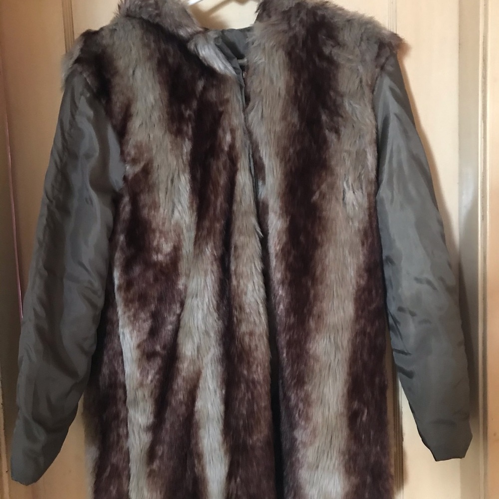 Faux fur and nylon winter coat s/m